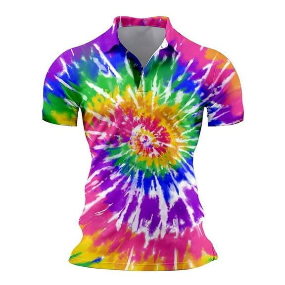 Mens Polos Artsy Colors Print Quick Dry T Shirts Lightweight Breathable Collar Short Sleeve Classic Fit Casual Men's T Shirts