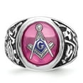 thumbnail image 4 of Solid 14k White Gold Men's Synthetic Ruby Masonic Ring Band Size 9, 4 of 6