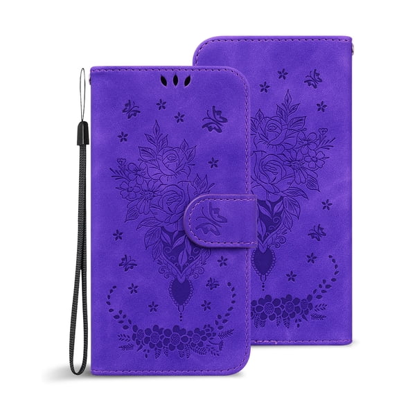 Motorola MOTO G Stylus 5G (2022) 6.8 inch Wallet case,Magnetic PU Leather Case Sun Flower Pattern Embossed Purse Kickstand Flip Cover With Card Holders Wrist Strap, Purple