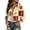 Orange, variant on Womens Halloween Print Blouse Lace Up Ruffle V Neck Tie Front Top Long Sleeve Patchwork Seasonal Graphic Shirt Khaki L