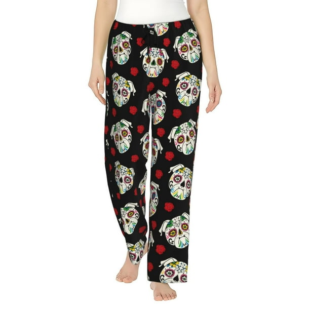 Fotbe PUG Pantalones de Pijama para Mujer, Pantalones de Dormir, Pantalones Pj con Cordón y Bolsillos-3X-Large