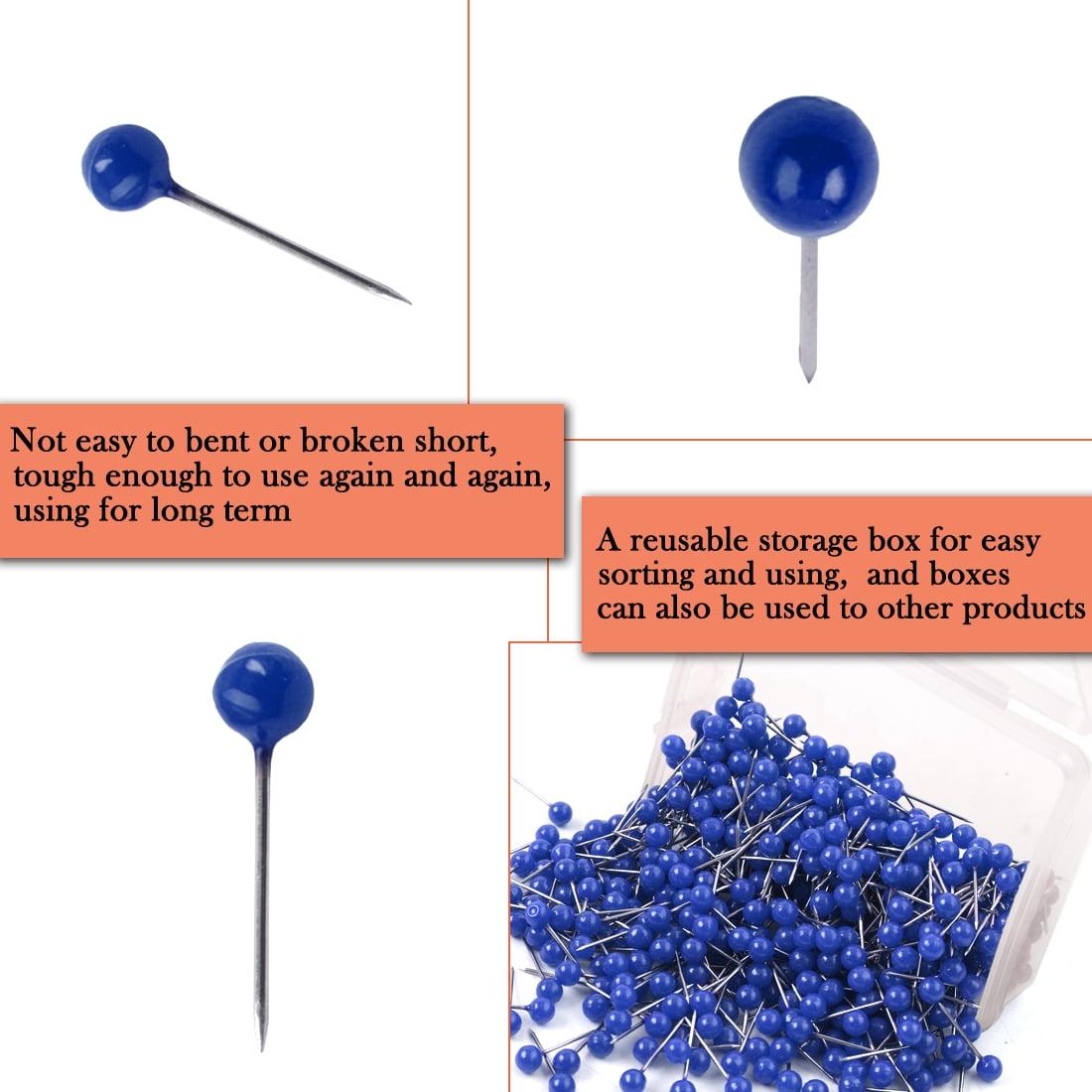 Unique Bargains 500 Pcs 1/8" Push Pins Thumb Tacks Home Office School Use Blue