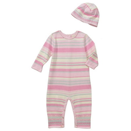 Organic Cotton Striped Coverall & Hat Set - Newborn