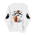 thumbnail image 3 of TKLPEHG Womens Halloween Sweatshirt 2026 Funny Cute Witch Hat Ghost Coffee Cup Graphic Long Sleeve Pullover Crewneck Comfy Holiday Tops Fall Clothes (White,S), 3 of 6