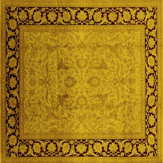 Ahgly Company Indoor Square Oriental Yellow Industrial Area Rugs, 5' Square