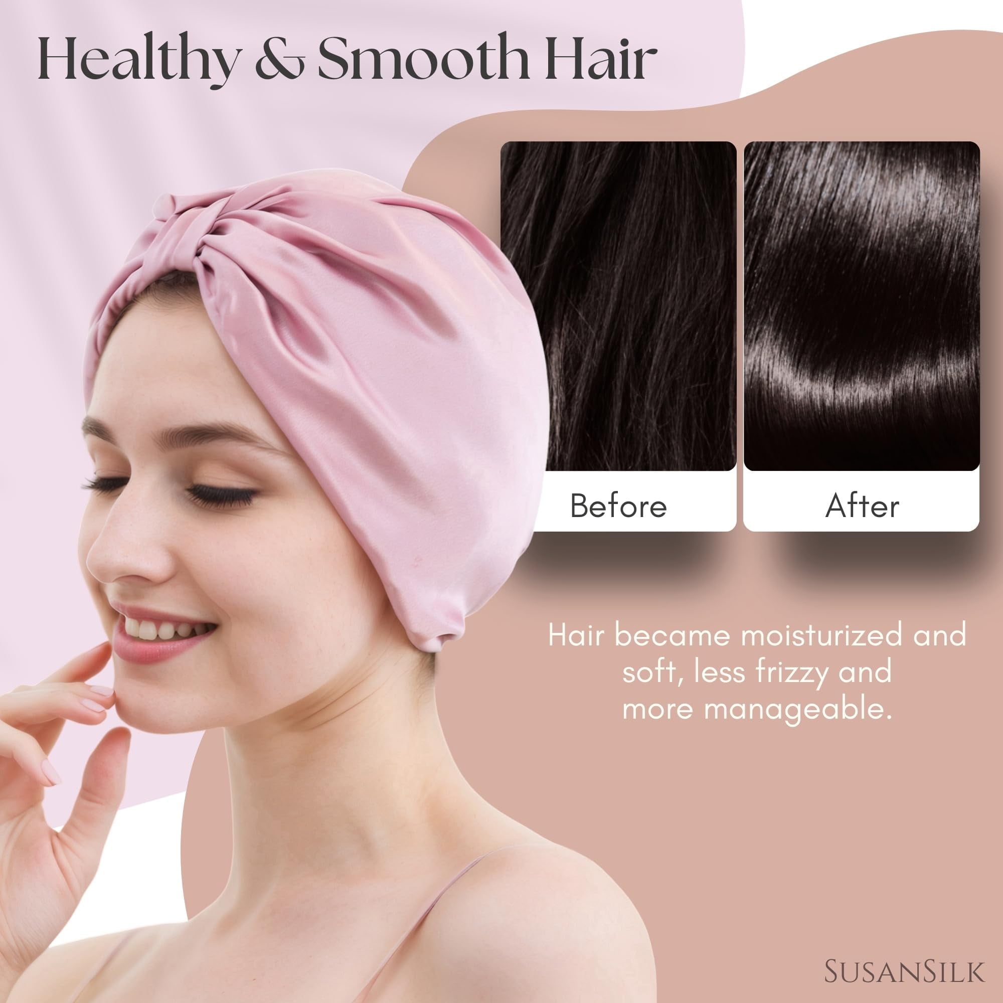 SusanSilk Premium Mulberry Silk Bonnet, Sleep Cap, Shower Cap with Adjustable, Breathable Design
