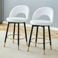 thumbnail image 3 of Set of 2 White PU Bar Stools, 360° Swivel with Black Metal Legs for Kitchen & Bar, 3 of 10