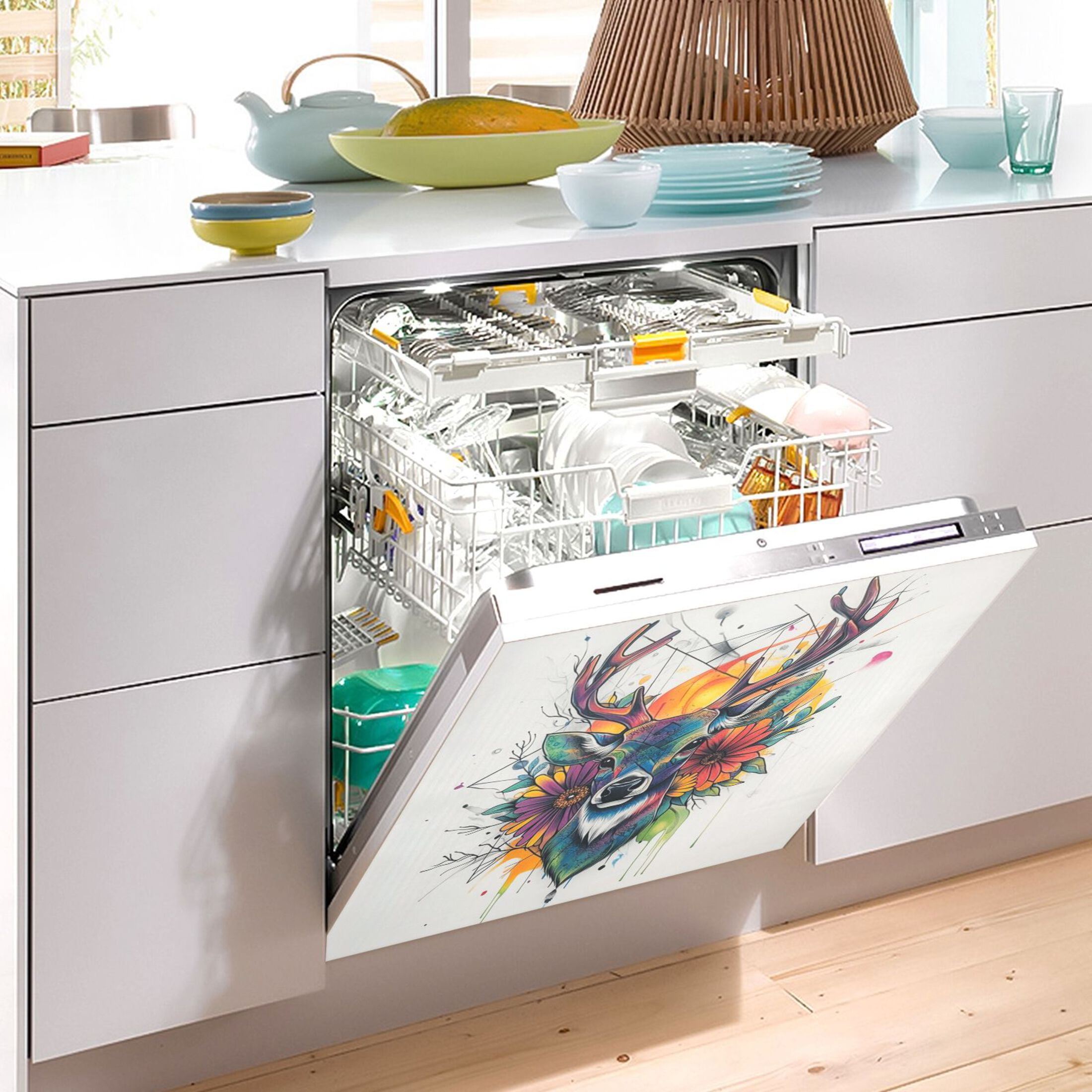 Dishwasher Magnetic Sticker 23x26 Inch Refrigerator Magnetic Sticker Washing Machine Magnetic Sticker Kitchen Panel Magnetic Sticker Home Decor Cartoon Color Deer