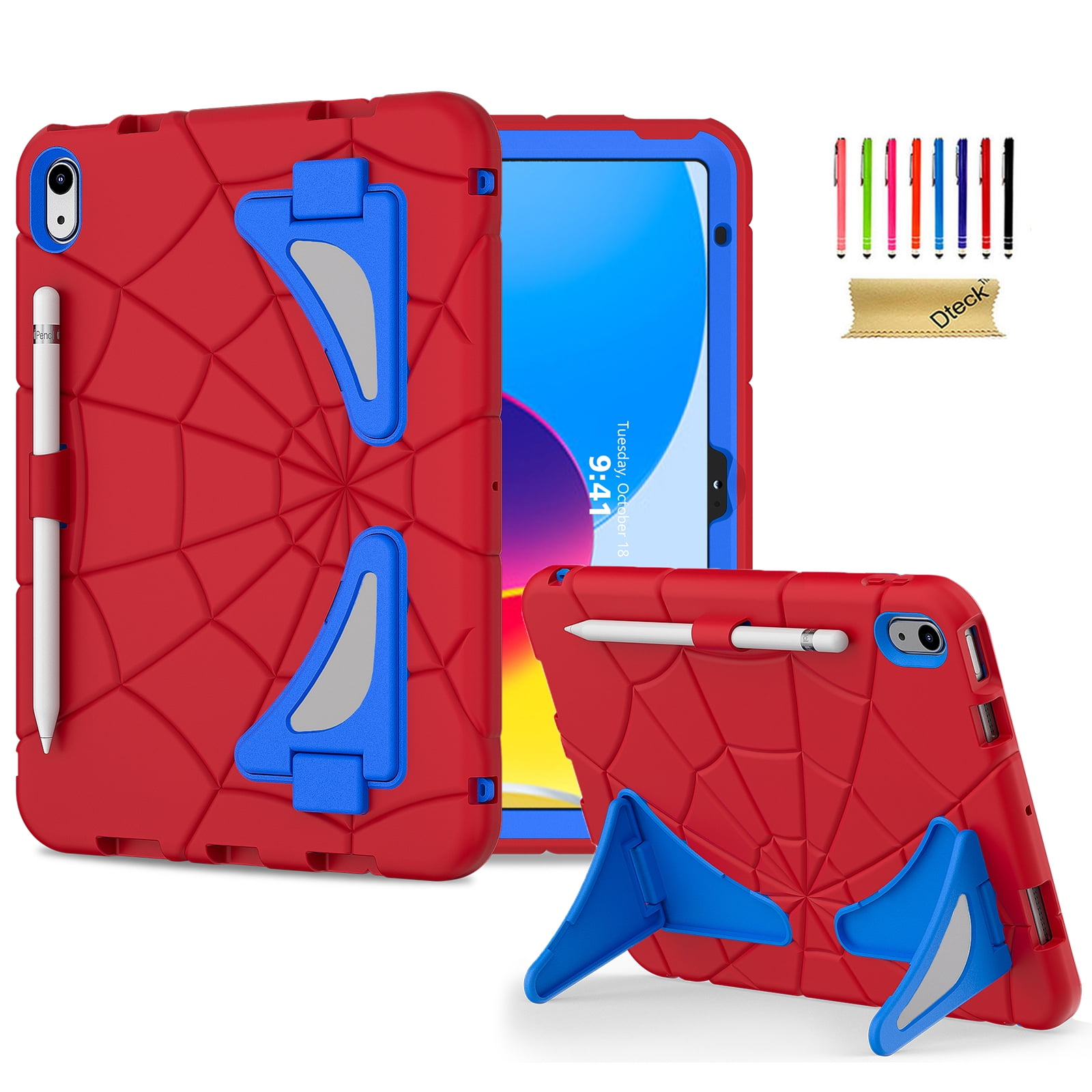 Dteck iPad 10th Generation Case for Kids, Kids-Friendly Silicone Shockproof Rugged Protective Cover with Built-in Kickstand fot 10.9" iPad 10th Gen 2022,Red+Blue