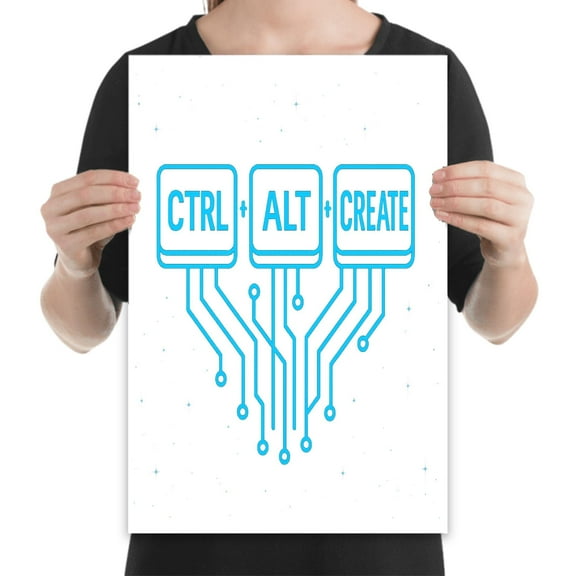 Neon Keyboard Art Print - Programmers & Gamers - 13x19 Poster Print - Workspace Decor
