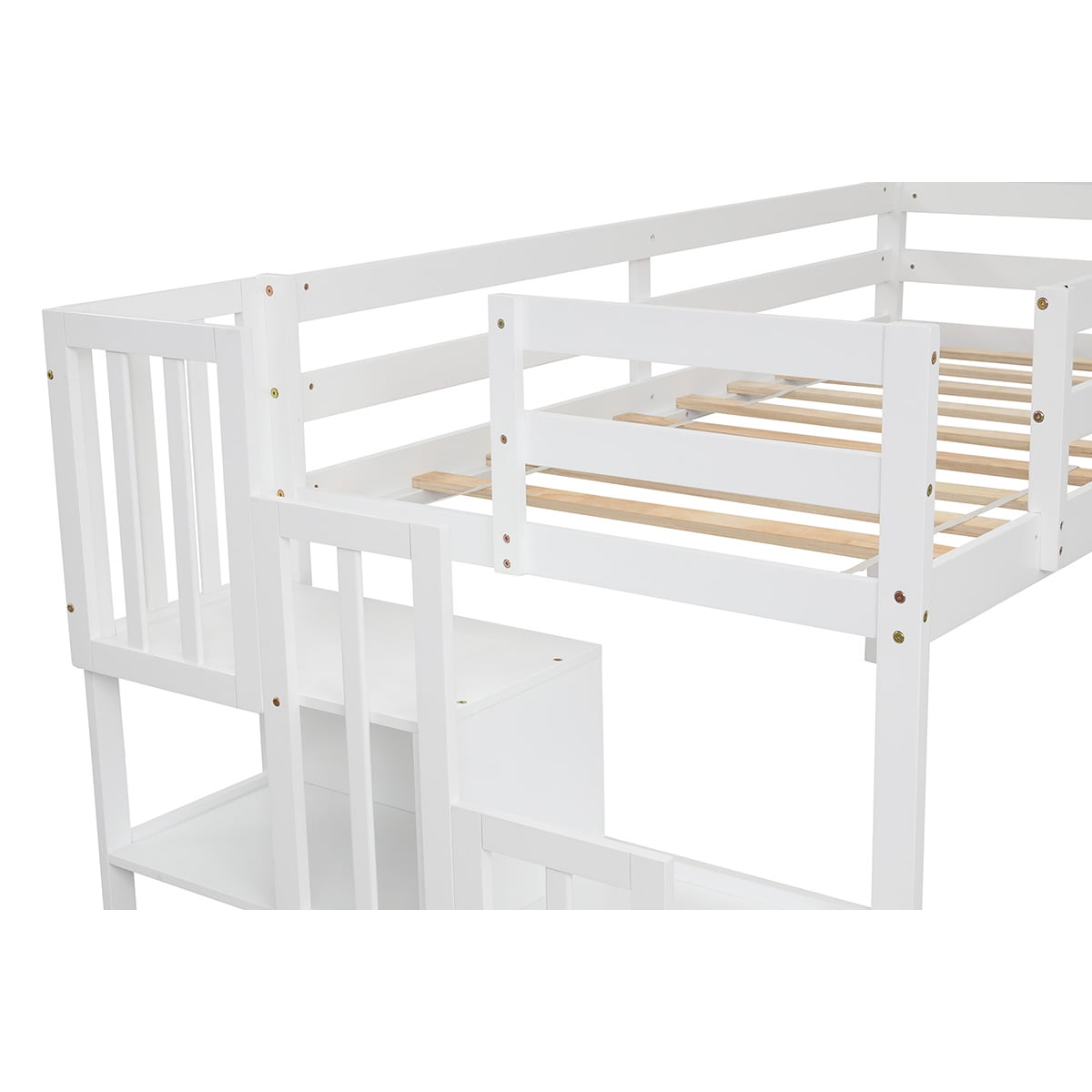 Private Jungle Loft Bed with Staircase, Storage, Full-length Safety Guardrails, No Box Spring Needed, White Private Jungle Loft Bed with Staircase, Storage, Full-length Safety Guardrails, No Box Spring Needed, White