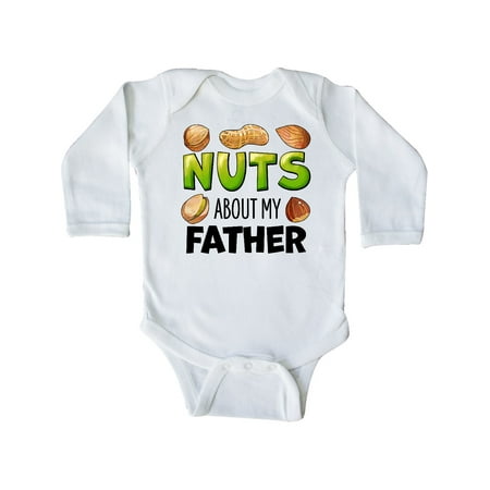 

Inktastic Nuts About My Father Peanut Almond Pistachio Gift Baby Boy or Baby Girl Long Sleeve Bodysuit