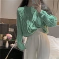 thumbnail image 2 of Suéter de mujer de punto trenzado suave, suéter corto de manga larga con cuello redondo, jersey liso de corte cuadrado, atuendo básico para adolescentes, otoño e invierno, 2 of 5