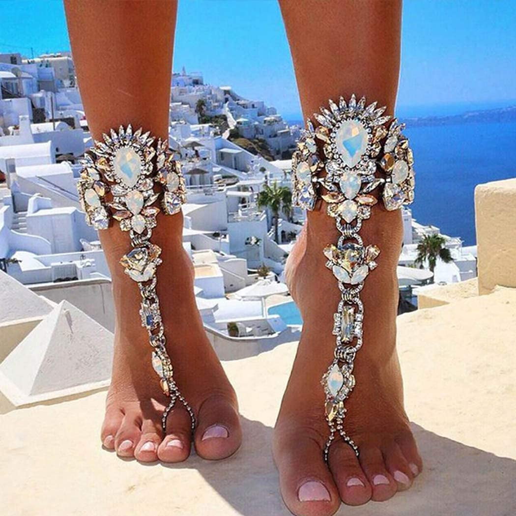 Barefoot Sandals Black Pearl & Silver "PRINCESS" Bridal Foot Jewellery 1 pair 