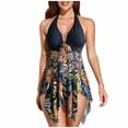 thumbnail image 2 of Danhjin Women's Plus Size Swim Dress Tummys Control Swimdress Cover Up Swimwear Retro Skirted V Neck Swimsuit One Piece Bathing Suit Plus Size Skirt Summer, 2 of 6