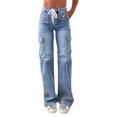 thumbnail image 2 of Women's High Waisted Wide Leg Jeans, Retro Style Slimming Denim Pants with Cargo Pockets, Casual Loose Fit Stretch Jeans for Daily Wear, Comfortable Cotton Blend Vintage Inspired Jeans Light Blue, 2 of 6
