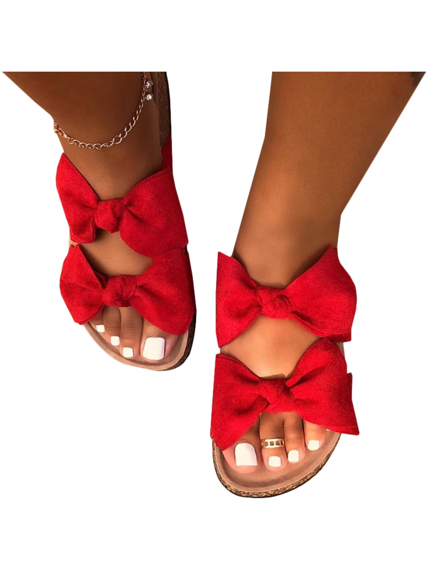 Women Lady Girl Bow Flat Sandals Slip On Peep Toe Casual Shoes flip flop Slipper