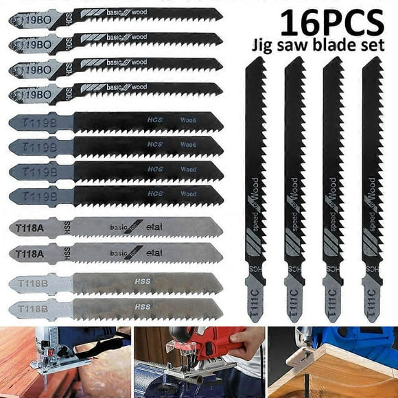 16Pcs Jig Saw Blade Jigsaw Blades Set Metal Wood Assorted Blades for Wood plastic metal Cutting T119BO/T119B/T111C/T118B/T118A