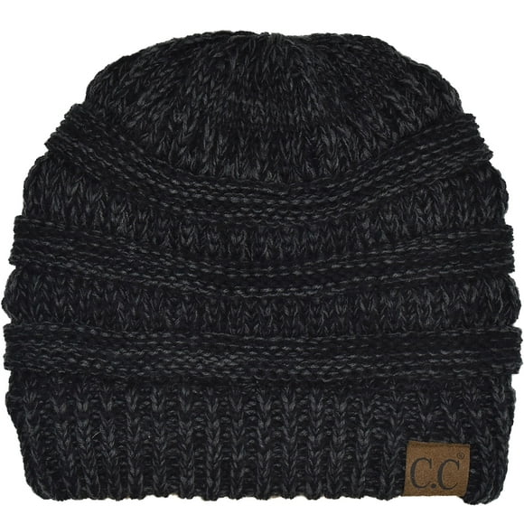 C.C Trendy Warm Chunky Soft Stretch Cable Knit Beanie Skully, 2 Tone Black/Charcoal