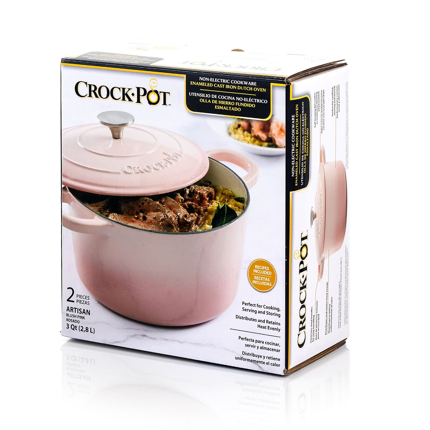 Crock-pot Artisan 7 qt. Round Cast Iron Nonstick Dutch Oven in Blush Pink  with Lid 985113367M - The Home Depot