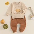 thumbnail image 2 of Mercatoo Baby Halloween Outfit Alphabet Pumpkin Print Sweatshirt Pant Set Toddler Fall Winter Clothes for 6 Months to 3 Year, 2 of 9
