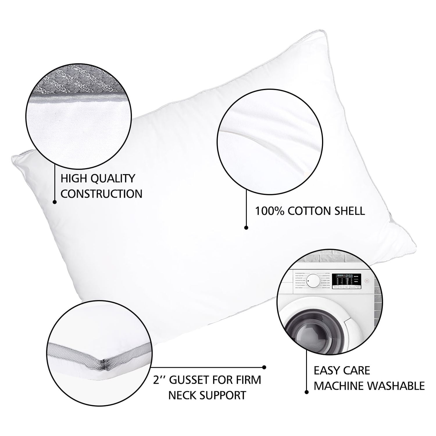 JML Luxury Down-Alternative Pillows for Sleeping, Cotton Cover Bed Pillows, King, 2-Pack