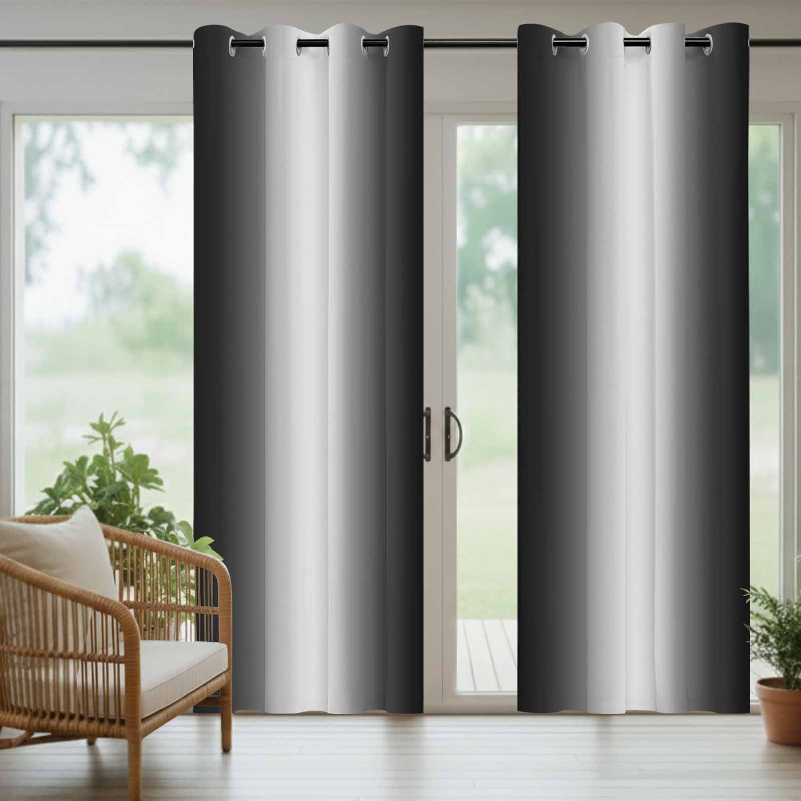 Black Grey Ombre Outdoor Curtains for Patio, Modern Abstract Gradient Minimalist Sunshade Privacy Drapes Grommet Waterproof Outside Curtains for Porch/Cabana/Balcony 54"x 108", 1 Panel
