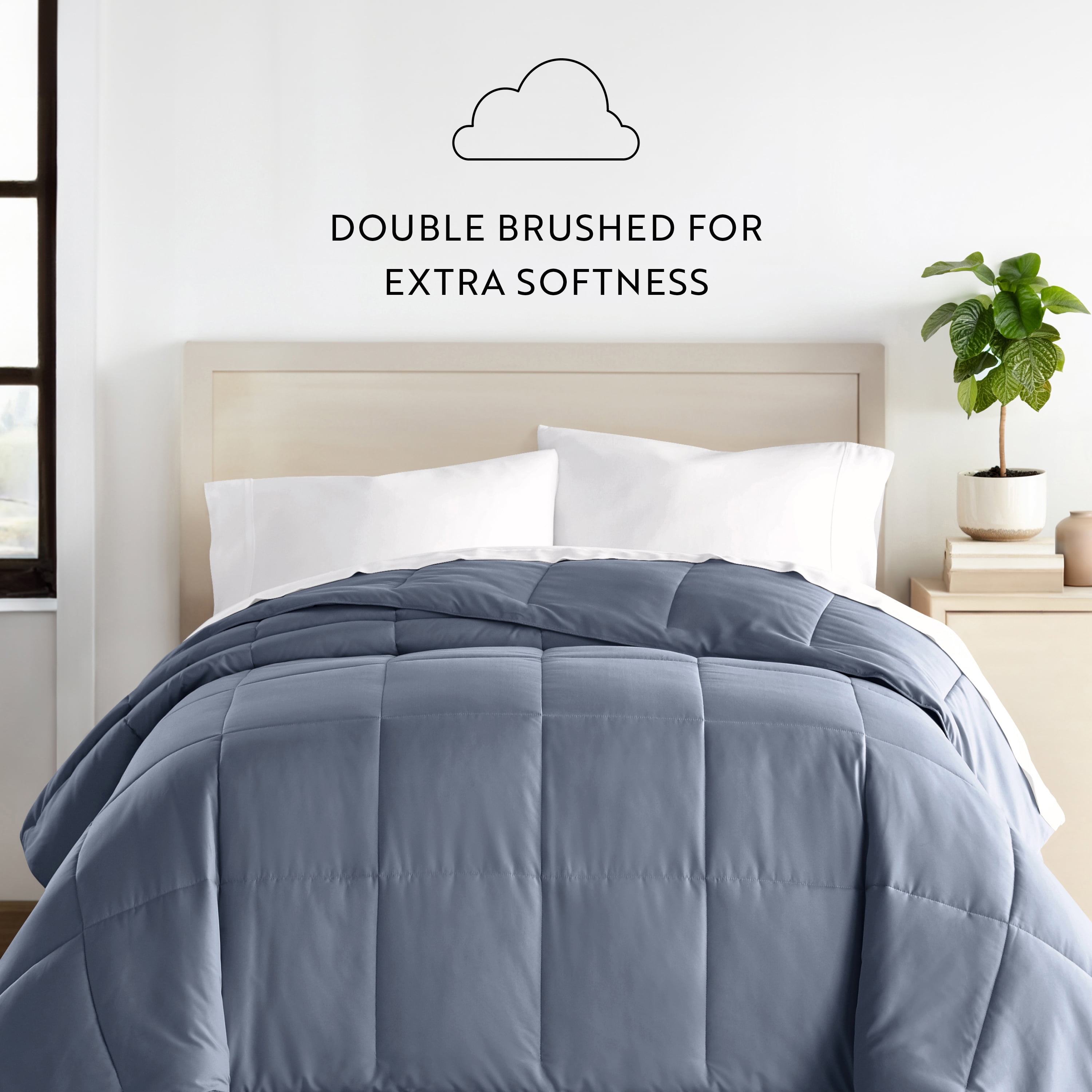 Breathable Cool Comforter All Season Lightweight Down-Alternative Solid Stone for Queen Size Bedding by Comfort Canopy