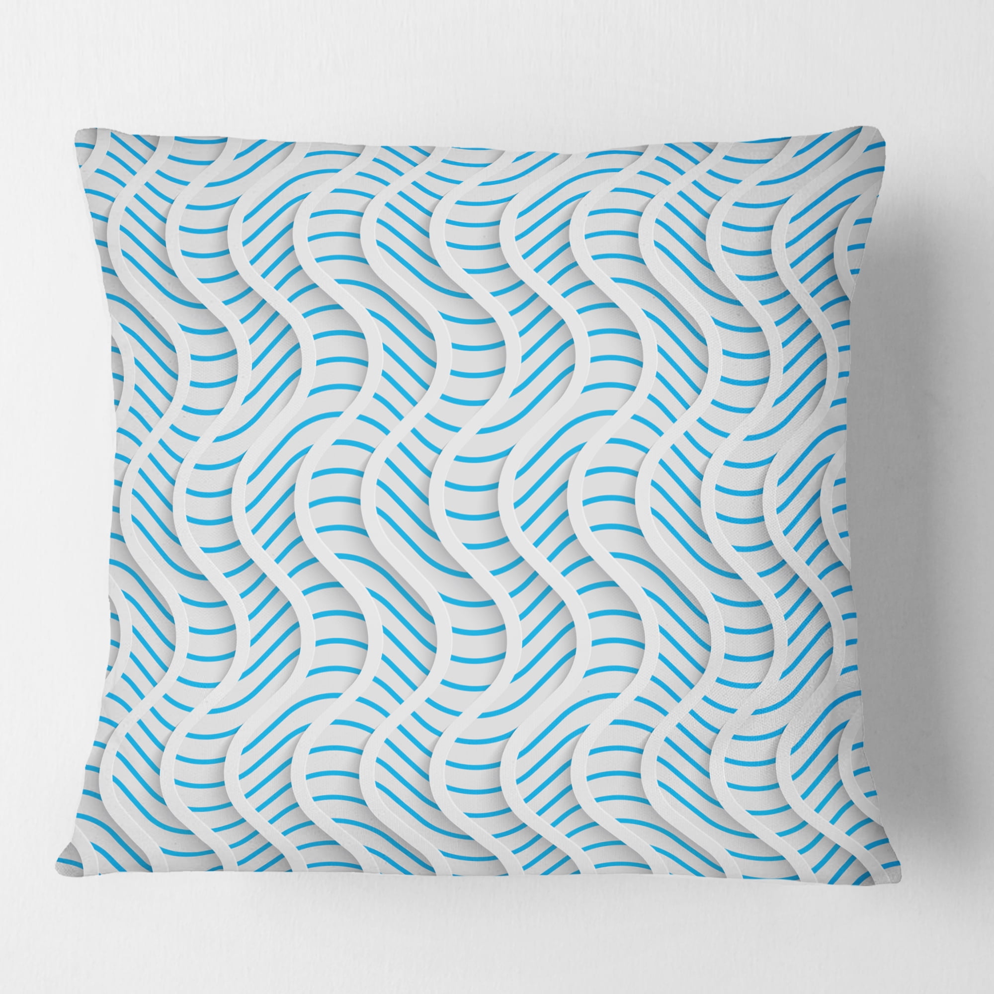 Designart 3D White And Light Blue Pattern II' Mid-Century Modern Throw Pillow - 16x16