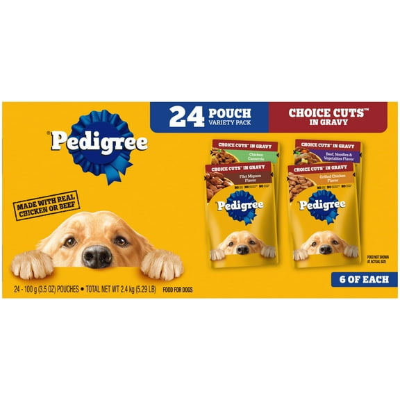 Pedigree Choice Cuts In Gravy Adult Soft Wet Dog Food Variety Pack, 3.5 Oz Pouches (24 Pack)