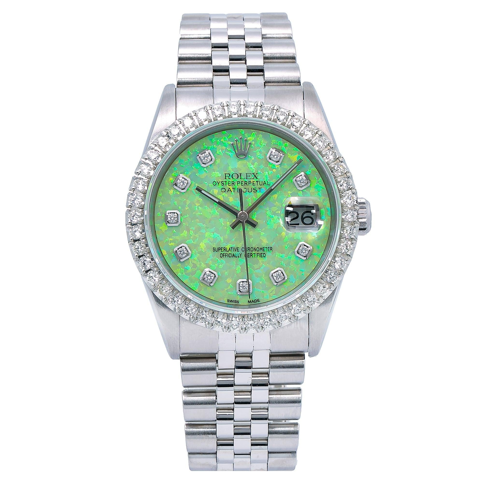 Pre-Owned Rolex Datejust 16220 36MM Green Diamond Dial With Stainless Steel Bracelet