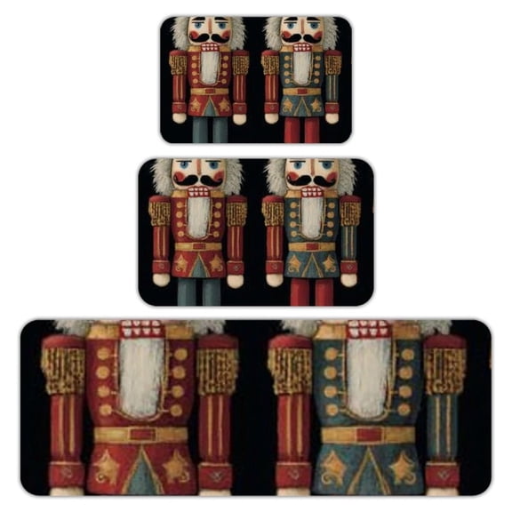 RKSupls Kitchen Rug Set 3 Piece Anti-Slip Flannel Floor Mats, Vintage Nutcrackers Washable Absorbent Runner Mats for Kitchen Bathroom Home Decor