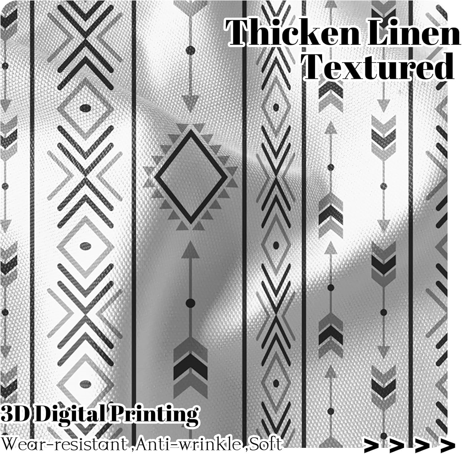 42 x 63 Inch Boho Linen Curtains for Bedroom Living Room Farmhouse Boho Curtains Rod Pocket Geometric Striped Patterned Light Filtering Thermal Insulated Window Drapes Black On Beige 2 Panels