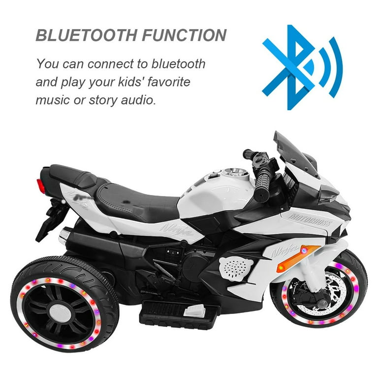 YOMYM 12V Motorcycles for Kids with Bluetooth Motorcycle 3 Wheels Motorcycle with LED Lights Music