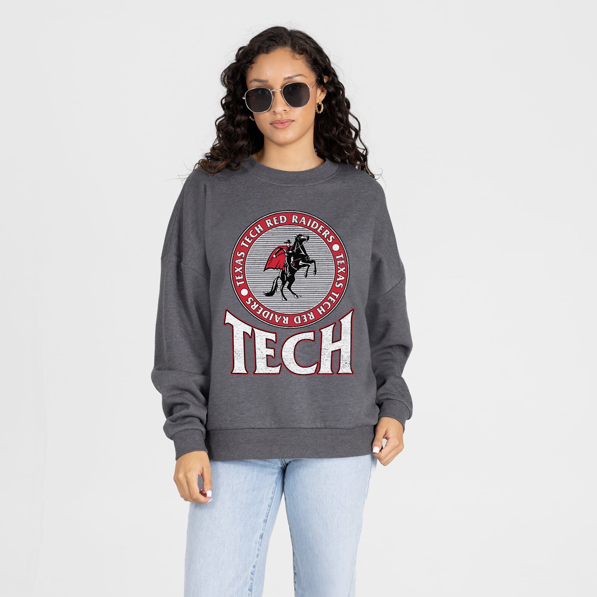 Women's Gameday Couture Charcoal Texas Tech Red Raiders Saturday Seal Oversized Premium Drop Shoulder Sweatshirt