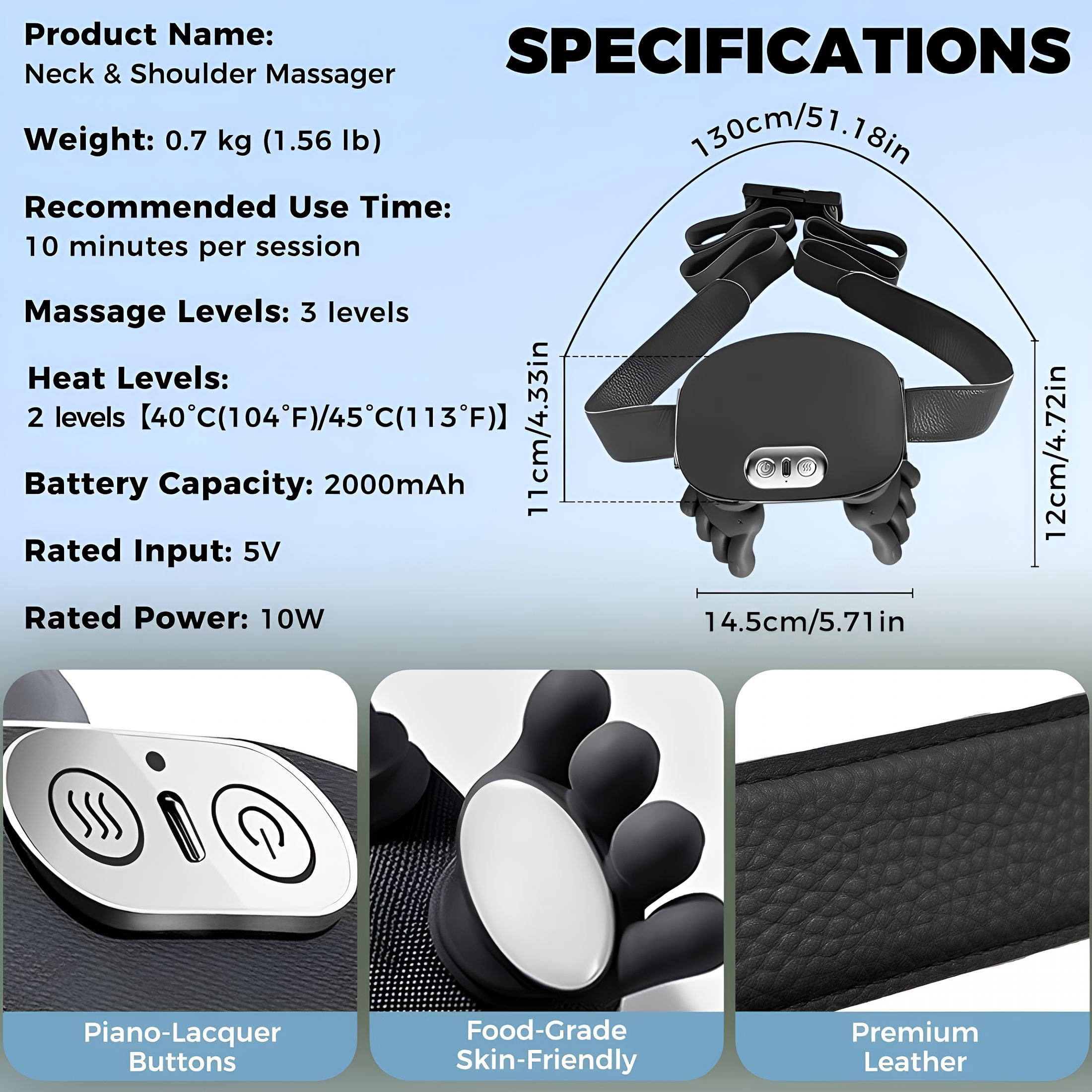 OITY Shoulder & Neck Massager with Heat, 4D Heated Neck Massager with Fingers Simulates a Real Palm Massage for Comfort, 3 Intensity Levels + 2 Heat Settings Relax Muscle Tension