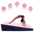 thumbnail image 6 of Gymnastics Wedge Mats 60" X 30" X 14" Folding for Home Use | Incline Mat Cheese Wedge With Zip Fastener, Waterproof Vinyl Cover, EPE Foam for Exercise, Tumbling, Yoga, Pilates, Pink & Dark Blue, 6 of 7