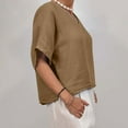 thumbnail image 6 of Fartey Oversized Cotton Linen T Shirts for Women 2025 Summer Solid Color Short Sleeve Tops Dressy Casual V Neck Tee Shirt Loose Breathable Beach Holiday Blouses Khaki 2XL, 6 of 9