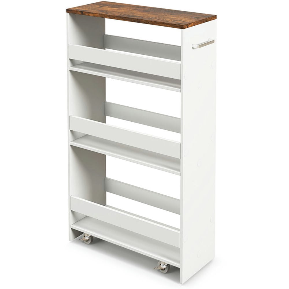 Kadyn Kitchen Island Cart, Mobile Carts,4-Tier Rolling Storage Cart Slim Kitchen Cart on Wheels with Open Shelves and Handle-Rustic Brown