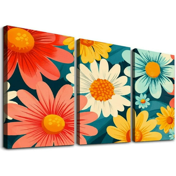 JRXY Print On Canvas Art Wall Decor Oil Painting 12x16in x3 60s 70s Hippie Flowers 12x16x3pcs