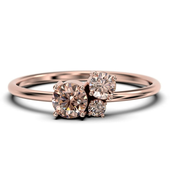 Unique 3 Stone Minimalist 0.55 Carat Round Cut Morganite Engagement Ring, Trilogy Ring, Wedding Ring in 925 Sterling Silver With 18k Rose Gold Plating Gift For Her