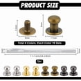 thumbnail image 4 of PH 64 Sets Ball Head Stud Rivets Screw Back 8mm Round Head Button Stud 4 Colors Brass Leather Studs and Rivets for DIY Leather Craft Belt Wallet Purse Handbag Accessories for DIY, 4 of 5