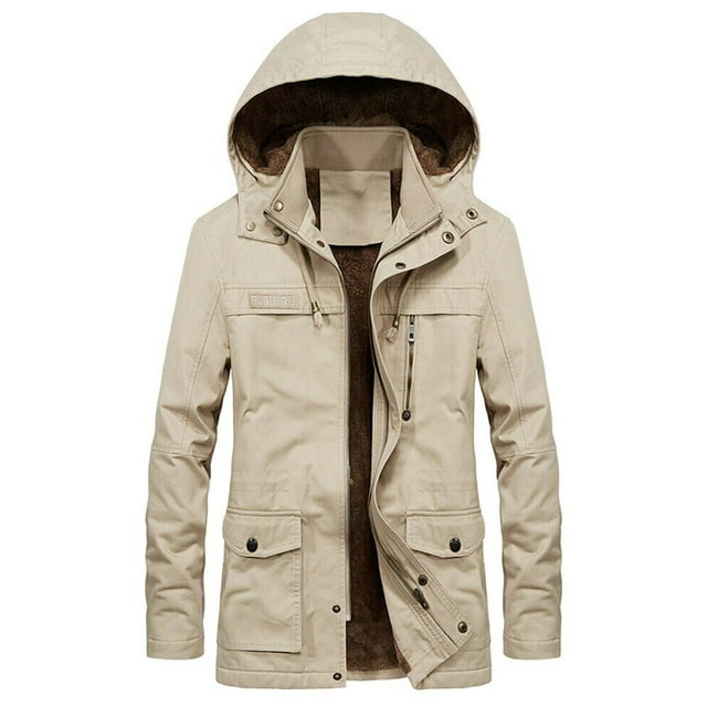 Parka con capucha y forro de piel gruesa y cálida para hombre, abrigo largo de forro polar