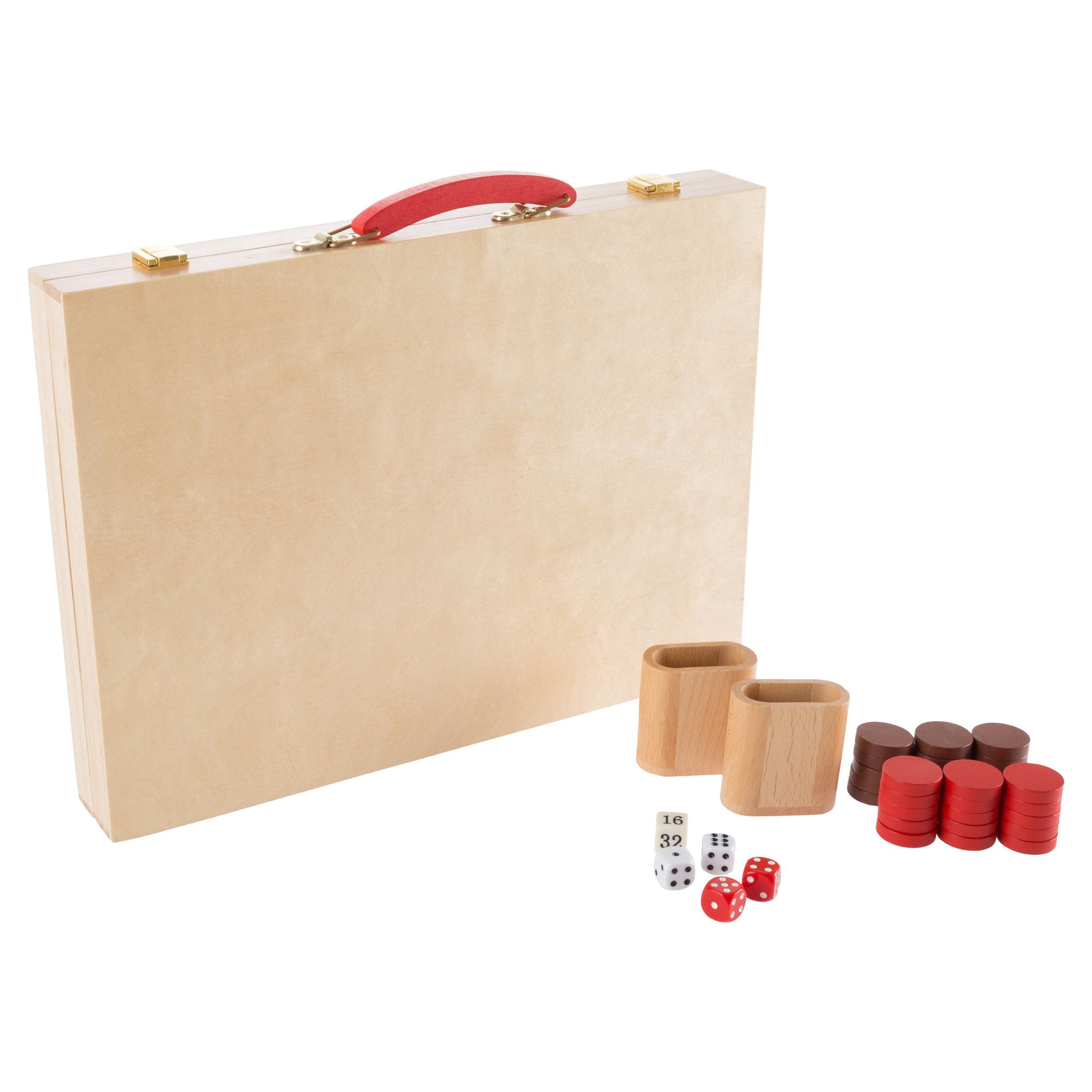 Wood Backgammon Board Game Set With Folding Board For Storage, Portable Handle, And Game Accessories By Hey! Play!