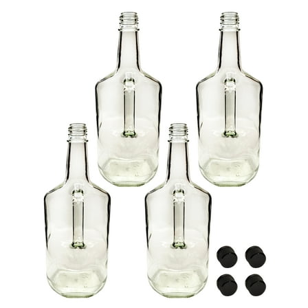 Home Brew Ohio 1.75 Liter Classic Handled Flint Liquor Bottle w 33mm Cap (Set of 4)