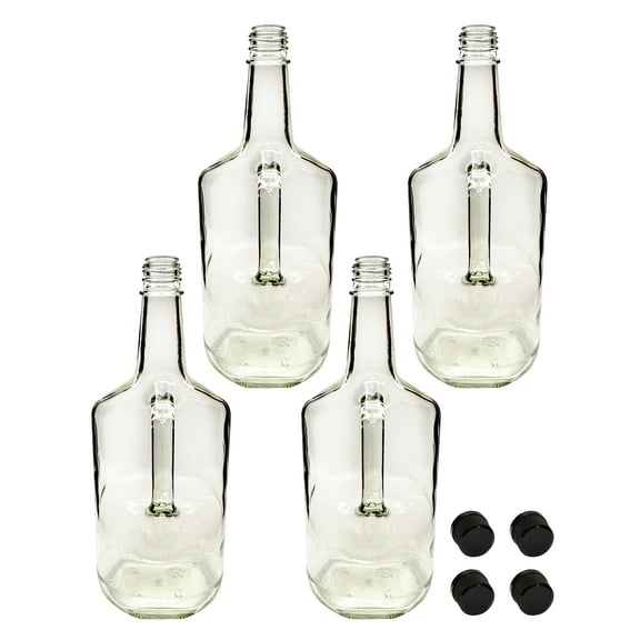 Home Brew Ohio 1.75 Liter Classic Handled Flint Liquor Bottle w 33mm Cap (Set of 4)