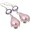 thumbnail image 2 of Teardrop Pink Mabe Cultured Pearl Amethyst 925 Sterling Silver Earrings, 1 1/4", 2 of 3