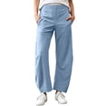 thumbnail image 2 of Costeam Womens Quick Dry Curved Barrel Casual Pants Dual Side Deep Hand Pockets Drawstring Elastic High Waist Loose Fit Cropped Length Athletic Harem Trousers, 2 of 8