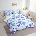 thumbnail image 3 of Manfei Cartoon Flower Print Bedding Comforter Set 7 Pieces,Princess Theme Loves Full Bedding Set,Blue Purple Heart Fitted Sheet Flat Sheet For Child,Lightweight Room Decorative,Reversible, 3 of 8