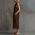 thumbnail image 6 of Women's Cotton‑Linen Sleeveless Button‑Front Jumpsuit Crew Neck Solid‑Color Utility Loose Cropped One‑Piece Pants with Multi‑Pockets Brown S(S), 6 of 6